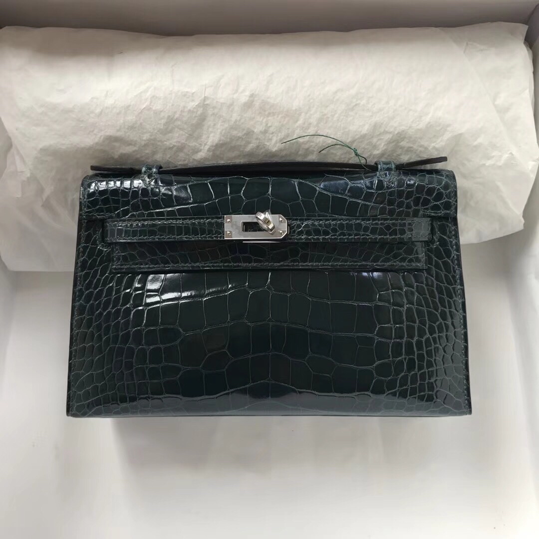 에르메스 미니 켈리백22 베르트 은장 샤이니 악어가죽